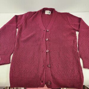 Vintage 80s Creazioni Knit Burgundy Cardigan Sweater Made in Italy